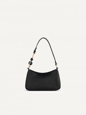 Pedro Acrylic Embellished Croc-Effect Embossed Bags Women Shoulder Bags Black | Q9Q-1324