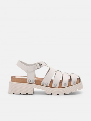 Pedro Alia Studded Women Clogs Chalk | Q9Q-1950