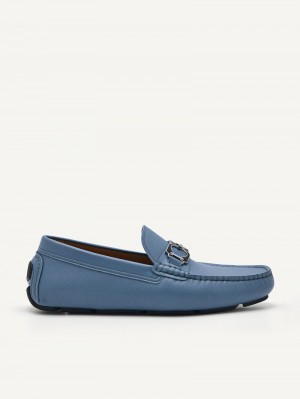 Pedro Antonio Leather Men Moccasins Blue | Q9Q-1937