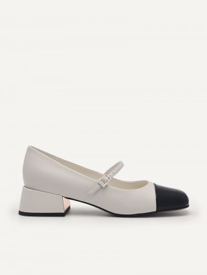 Pedro Bianca Leather Mary Jane Women Pumps Chalk | Q9Q-1496