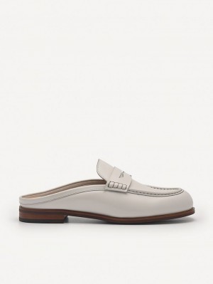 Pedro Blake Leather Penny Loafer Mules Women Flats Chalk | Q9Q-2694