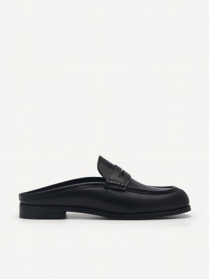 Pedro Blake Leather Penny Loafer Mules Women Flats Black | Q9Q-2692