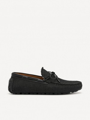 Pedro Bow Men Moccasins Black | Q9Q-1912