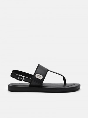 Pedro Brie Thong Sandals Women Flats Black | Q9Q-1909