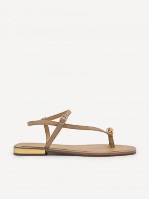 Pedro Carolyn Strappy Sandals Women Flats Sand | Q9Q-2686