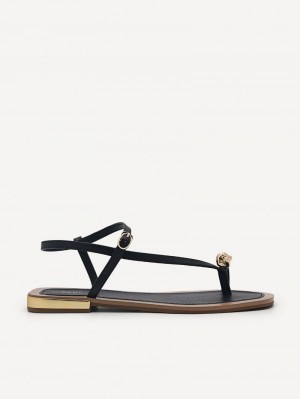 Pedro Carolyn Strappy Sandals Women Flats Black | Q9Q-2685