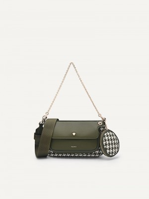 Pedro Dilone Houndstooth Double Flap Bags Women Shoulder Bags Military Green | Q9Q-1260