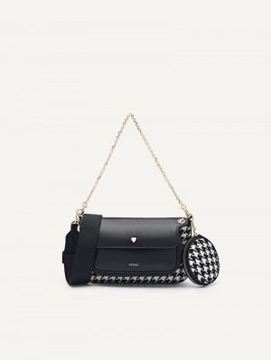 Pedro Dilone Houndstooth Double Flap Bags Women Shoulder Bags Black | Q9Q-1259