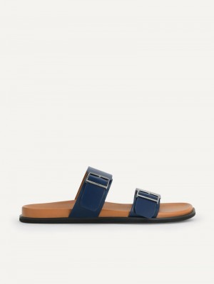 Pedro Double Band Sliders Men Sandals Navy | Q9Q-1870