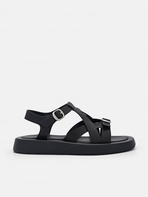 Pedro Eden Ankle Strap Sandals Women Flats Black | Q9Q-2674