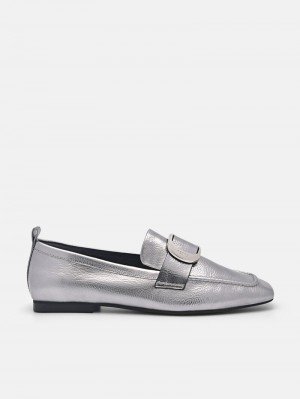 Pedro Eden Leather Loafers Women Flats Pewter | Q9Q-2666