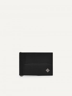 Pedro Embossed Leather Bi-Fold Money Clip Men Card Holders Black | Q9Q-2606