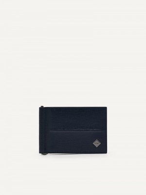 Pedro Embossed Leather Bi-Fold Money Clip Men Card Holders Navy | Q9Q-2605