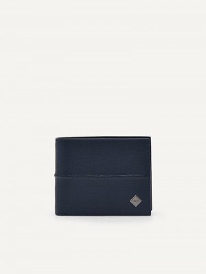 Pedro Embossed Leather Bi-Fold with Insert Men Wallets Navy | Q9Q-2600