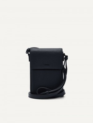 Pedro Embossed Leather Phone Pouch Men Tech Accessories Black | Q9Q-2624