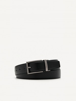 Pedro Embossed Leather Reversible Pin Men Belts Black | Q9Q-2620