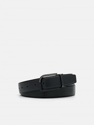 Pedro Embossed Leather Reversible Pin Men Belts Black | Q9Q-2619