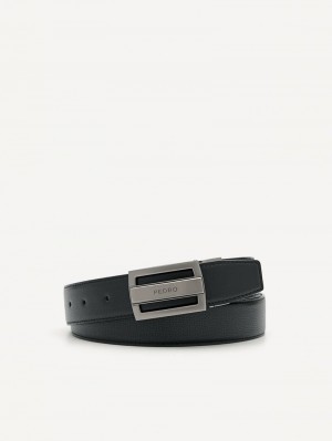 Pedro Embossed Leather Reversible Tang Men Belts Black | Q9Q-2615