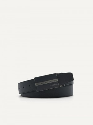 Pedro Embossed Leather Reversible Tang Men Belts Black | Q9Q-2614