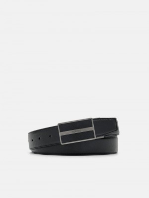 Pedro Embossed Leather Reversible Tang Men Belts Black | Q9Q-2613