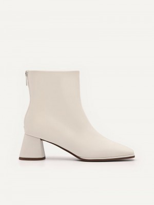 Pedro Eva Leather Heel Boots Women Ankle Boots Chalk | Q9Q-1366
