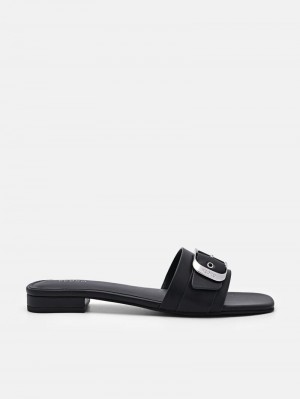Pedro Helix Buckle Sandals Women Flats Black | Q9Q-2568