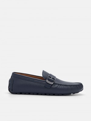 Pedro Helix Leather Men Moccasins Navy | Q9Q-2565