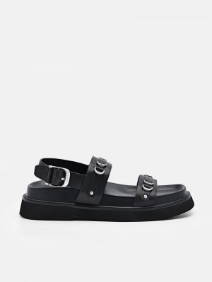 Pedro Helix Slingback Sandals Women Flats Black | Q9Q-2545