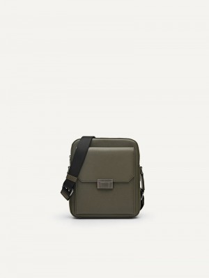 Pedro Henry Leather Bags Men Sling Bags Military Green | Q9Q-2518