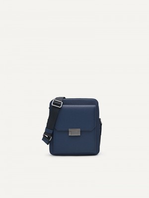 Pedro Henry Leather Bags Men Sling Bags Navy | Q9Q-2517
