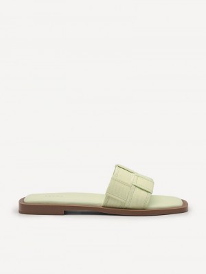 Pedro Ibiza Woven Slip-On Sandals Women Flats Light Green | Q9Q-1809