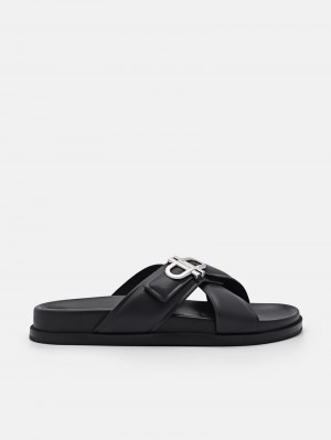 Pedro Icon Cross Sandals Women Flats Black | Q9Q-2471