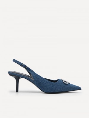 Pedro Icon Denim Pointed Slingback Women Pumps Navy | Q9Q-2371
