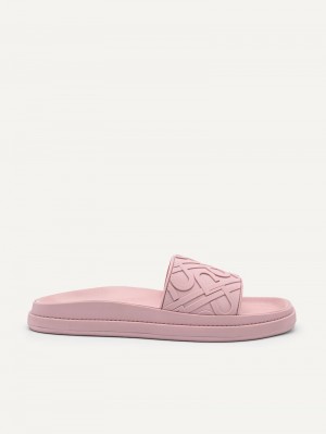 Pedro Icon Embossed Slide Sandals Women Flats Pink | Q9Q-2465