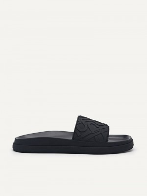 Pedro Icon Embossed Slide Sandals Women Flats Black | Q9Q-2463