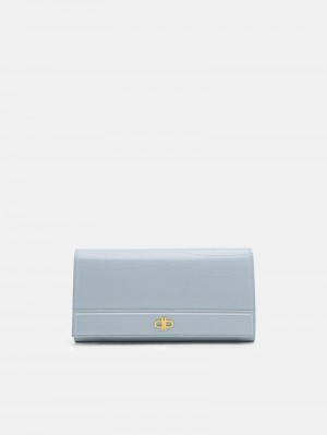 Pedro Icon Leather Bi-Fold Long Women Wallets Slate Blue | Q9Q-2205