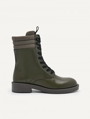 Pedro Icon Leather Boots Women Ankle Boots Military Green | Q9Q-2348