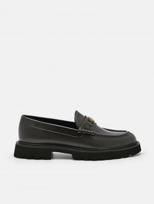 Pedro Icon Leather Loafers Women Flats Dark Grey | Q9Q-2420