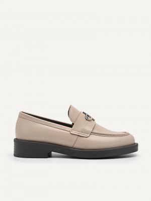 Pedro Icon Leather Loafers Women Flats Taupe | Q9Q-2415