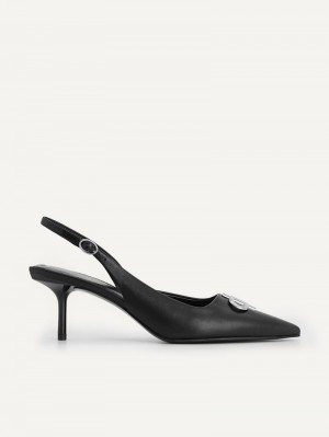 Pedro Icon Leather Pointed Slingback Women Pumps Black | Q9Q-2353