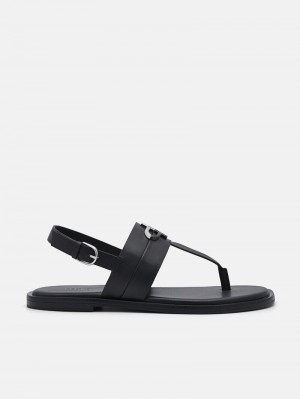 Pedro Icon Leather Sandals Women Flats Black | Q9Q-2406