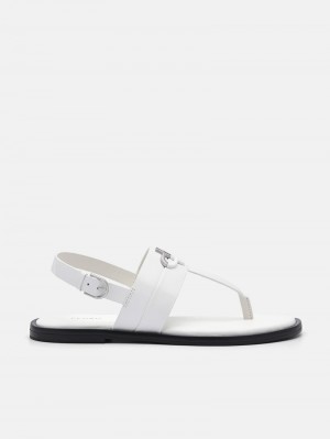 Pedro Icon Leather Sandals Women Flats Chalk | Q9Q-2407
