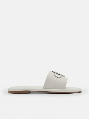 Pedro Icon Leather Slide Sandals Women Flats Chalk | Q9Q-2405
