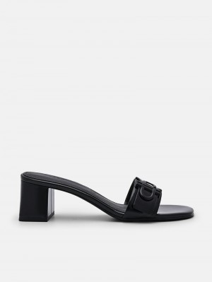 Pedro Icon Leather Women Heel Sandals Black | Q9Q-2366