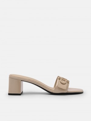 Pedro Icon Leather Women Heel Sandals Sand | Q9Q-2367