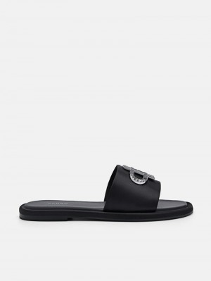 Pedro Icon Satin Sandals Women Flats Black | Q9Q-2392