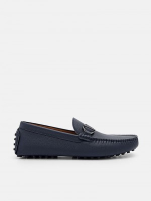 Pedro Jackson Leather Men Moccasins Navy | Q9Q-1798