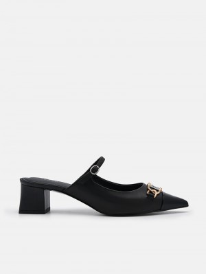 Pedro Jean Leather Women Mules Black | Q9Q-1452