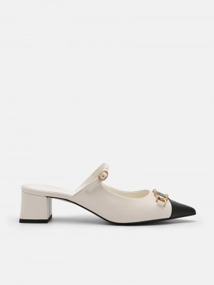 Pedro Jean Leather Women Mules Chalk | Q9Q-1454
