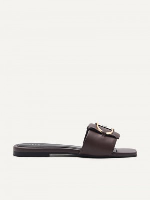 Pedro Jean Square Toe Sandals Women Flats Dark Brown | Q9Q-1789